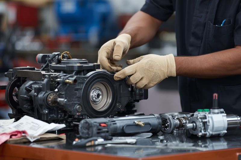 Serwis maszyn budowlanych przy regeneracji hydrauliki siłowej i kontroli pompy hydraulicznej