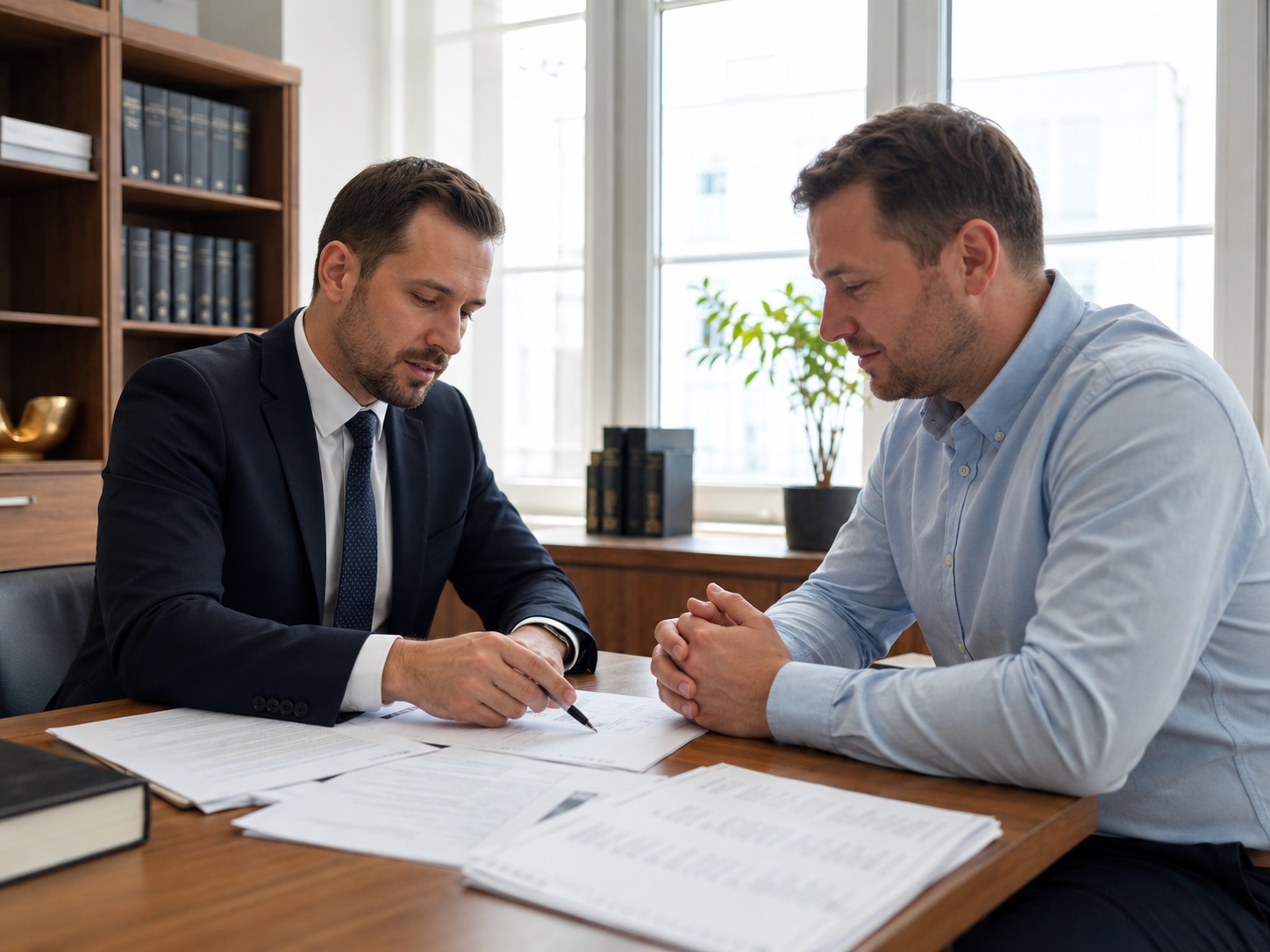 Radca prawny w Opolu omawia z klientem dokumenty do upadłości konsumenckiej